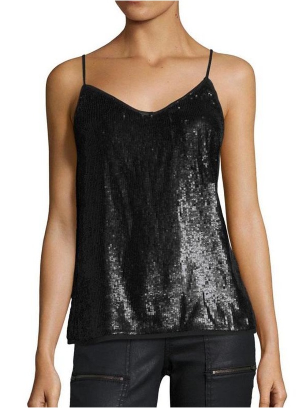 Joie Gowa Sequin Top Black Cami Size S